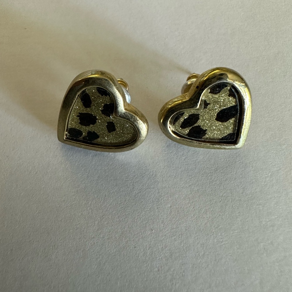 Betsey Johnson Cheetah Heart Stud Earrings